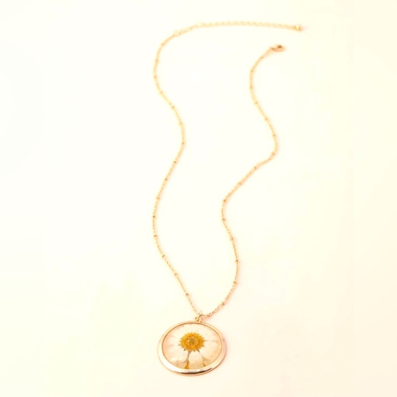 Darling Daisy Genuine Pressed Preserved Dried Gold Flower Floral Summer Necklace - Picture 15 of 16